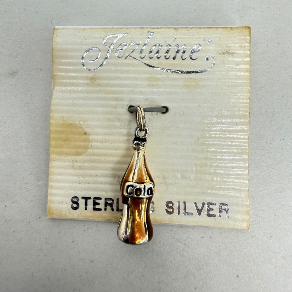 Jezlaine Sterling Silver Cola Bottle Charm Vintage Enamel Soda‎ Pop Pendant